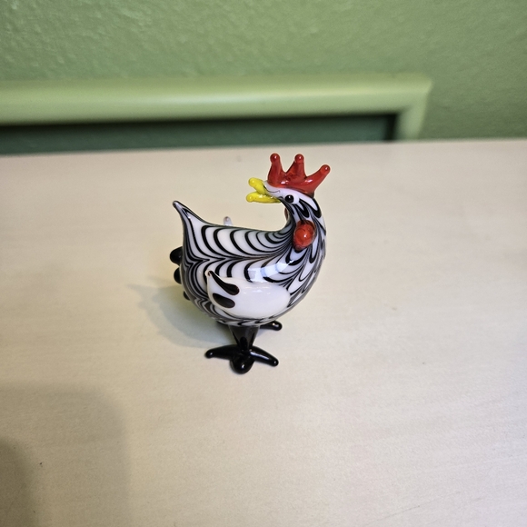 Vintage Glass Art Chevron Pattern Rooster - Picture 1 of 6